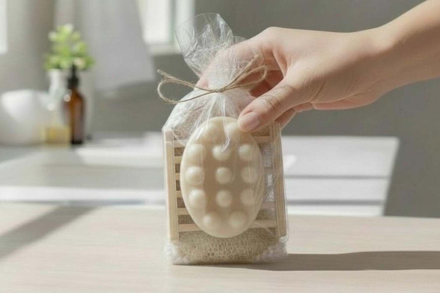Olive Oil Orange Massage Soap – Pack of 2 with Bamboo Rack & Sisal Scrub Bag