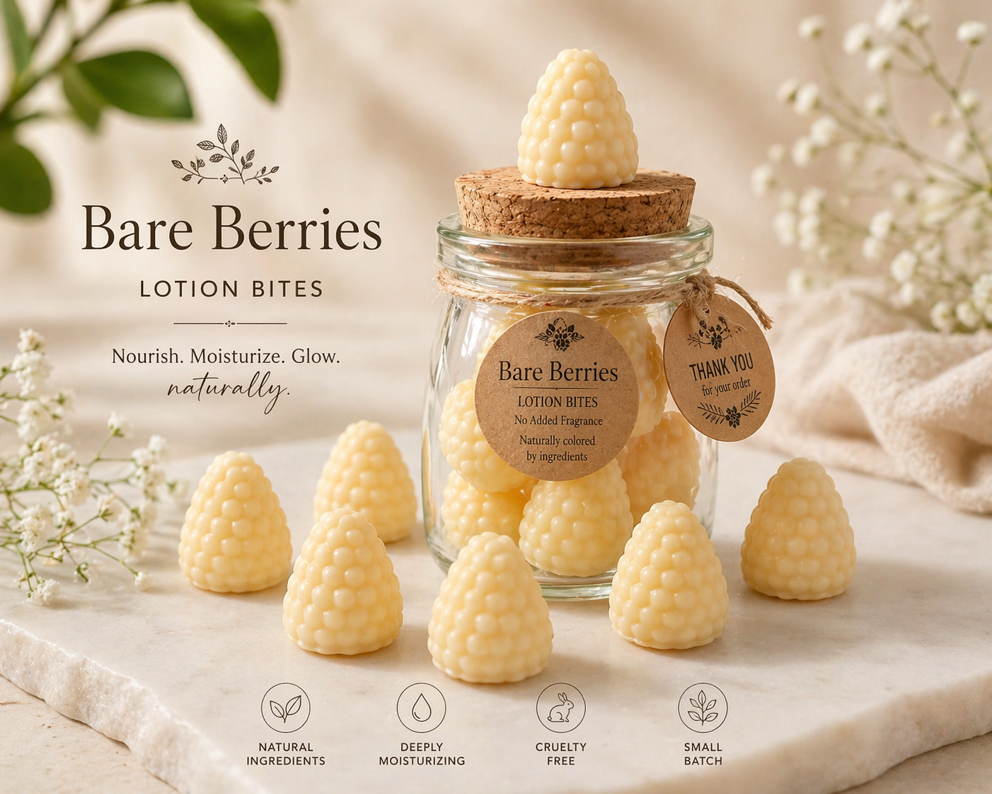 Bare Berries – Lotion Bites (No Added Fragrance, Small Batch Skincare)