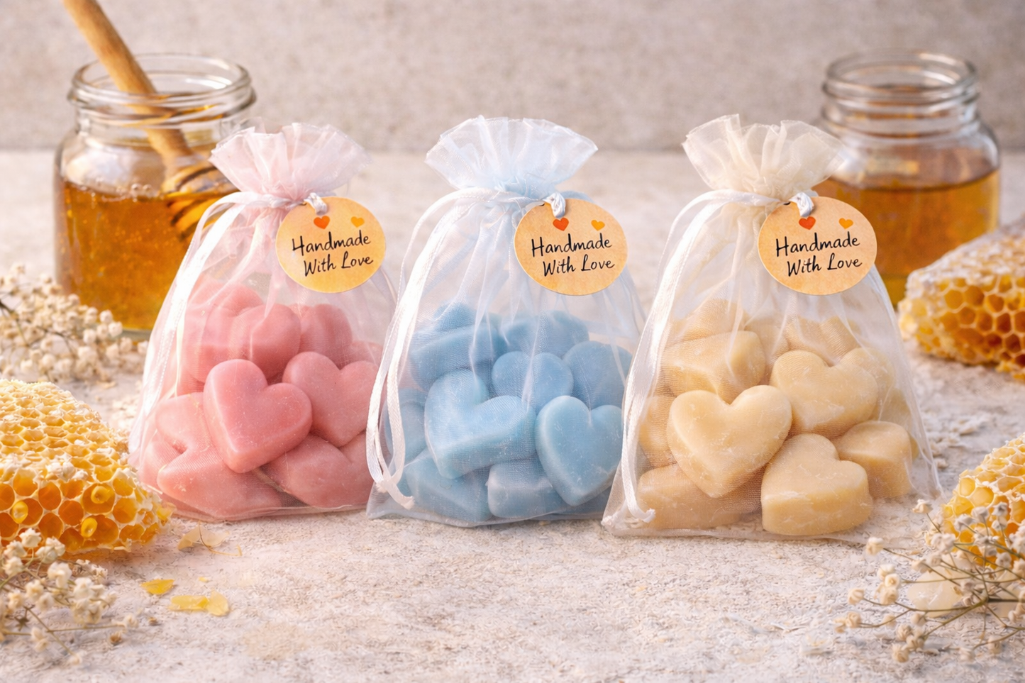 Gender Reveal Beeswax Heart Wax Melts – Pink, Blue or Neutral Baby Shower Favors