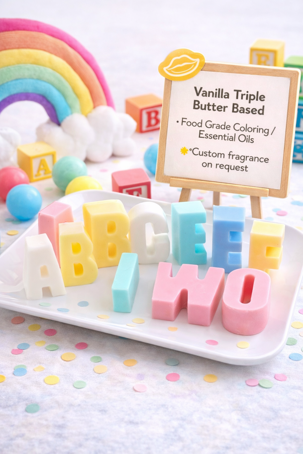 Alphabet Soap Set – Custom Name Triple Butter Letter Bars (Kids' Bath Gift)