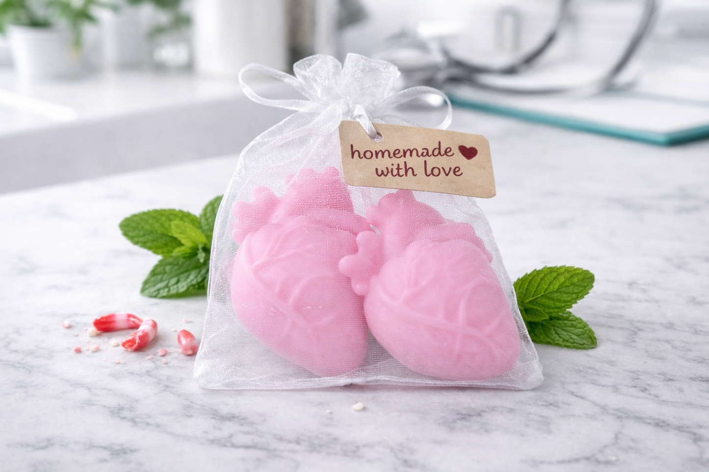 Peppermint Goat Milk Heart Soap Set – Heart-Shaped Handmade Bars (Novelty 2-Pack Gift)