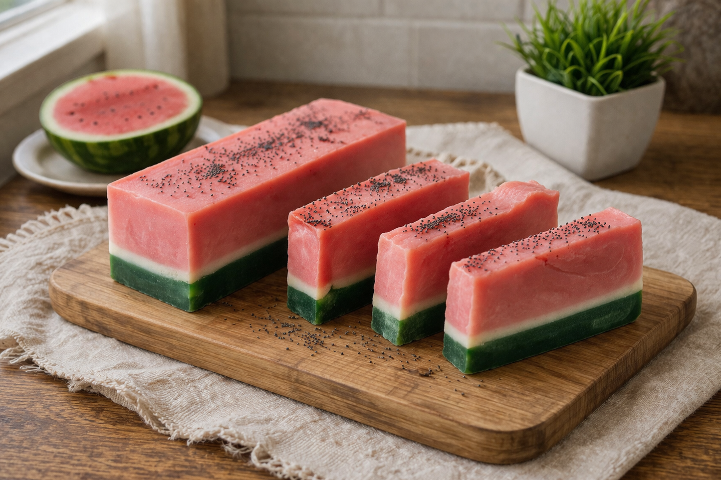 Watermelon Soap Slices – Handmade Layered Triple Butter Bars (Summer Scent)