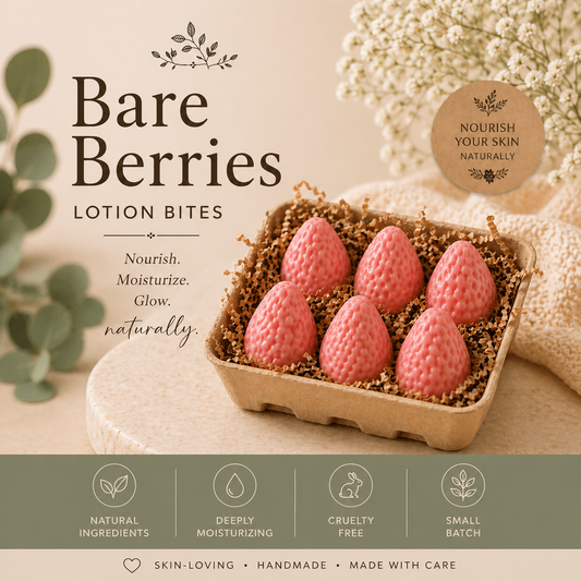 Bare Berries Strawberry Lotion Bites – Fragrance-Free, Small Batch Skincare Made in Spokane, Washington