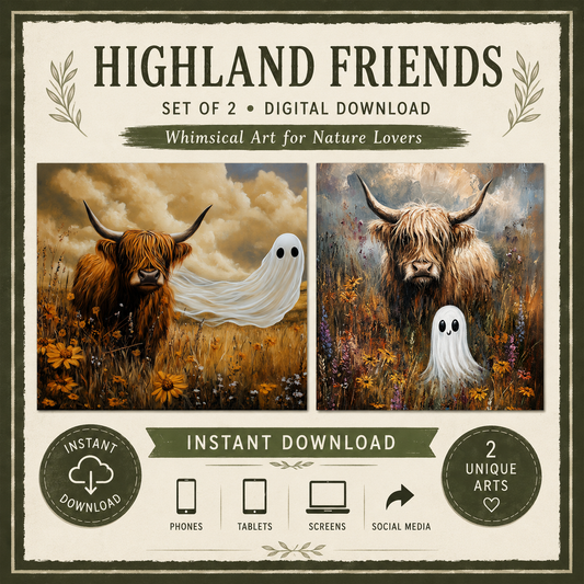 Highland Cow Halloween Ghost Art – Printable Wall Art (Free Digital Download)