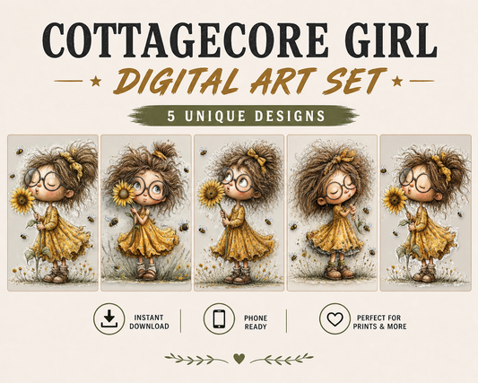 Cottagecore Little Girl and Flower | Bathroom Decor | Kitchen Decor