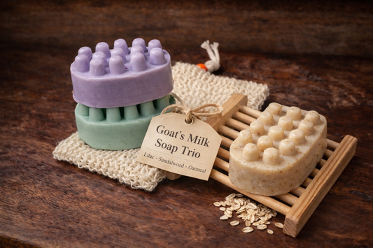 Goat’s Milk Soap Trio – Lilac, Sandalwood & Oatmeal | Handmade Natural Gift Set
