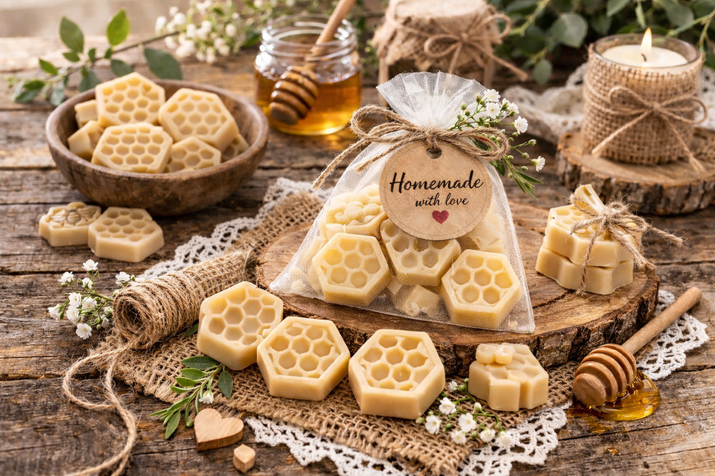 Unscented Beeswax Honeycomb Wax Melts – Bulk Rustic Party Favors (Natural Beige)