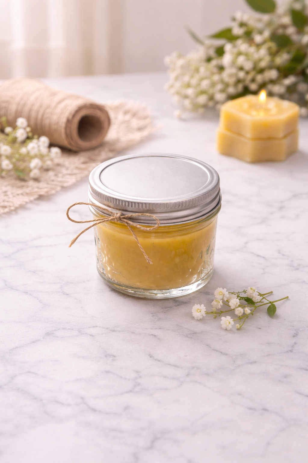 Pure Beeswax Mason Jar Candle (4 oz) – Bulk Event Favors (10, 20 or 40 Sets)