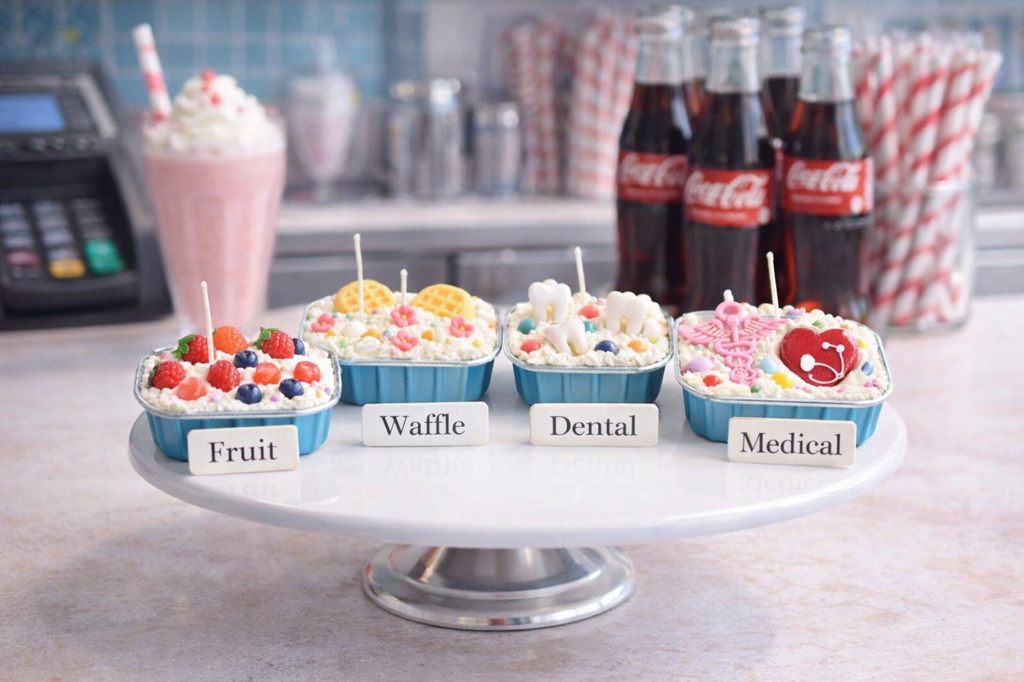 Dessert Tray Soy Candle – Whipped Wax Novelty Candle (Fruit, Waffle & Dental Themes)