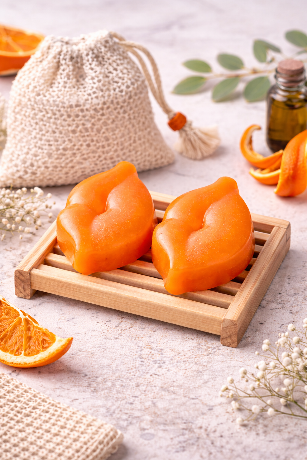 Orange Lip Soap Set – Lip-Shaped Handmade Soap Bars (Set of 2, Novelty Gift)