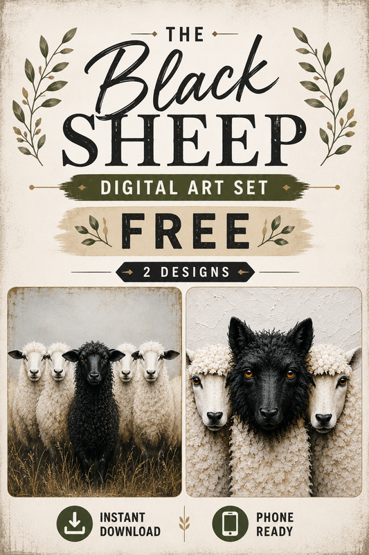 The Black Sheep Digital Art Set | Moody Farmhouse Animal Portraits | Cottagecore Wall Art Download