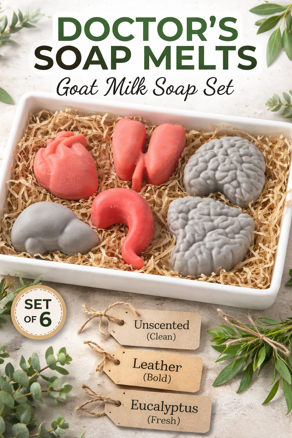 Cut, Clean, Repeat – Doctor Gift Soap Set (6 Anatomy Pieces, Goat Milk)