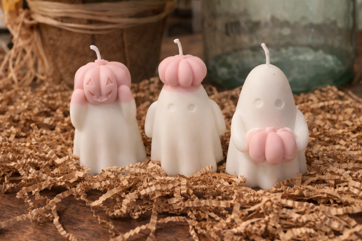 Halloween Ghost Soy Candle Set – Pumpkin Spice Ghost Trio (Set of 3, White or Black)