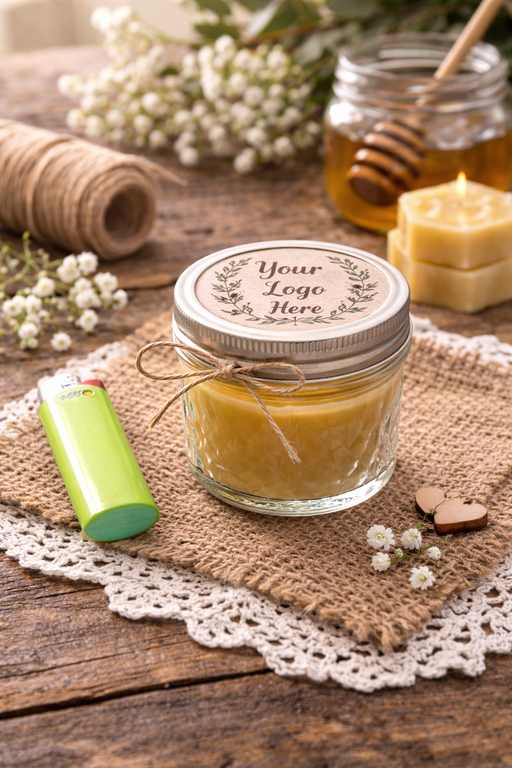 Pure Beeswax Mason Jar Candle (4 oz) – Bulk Event Favors (10, 20 or 40 Sets)
