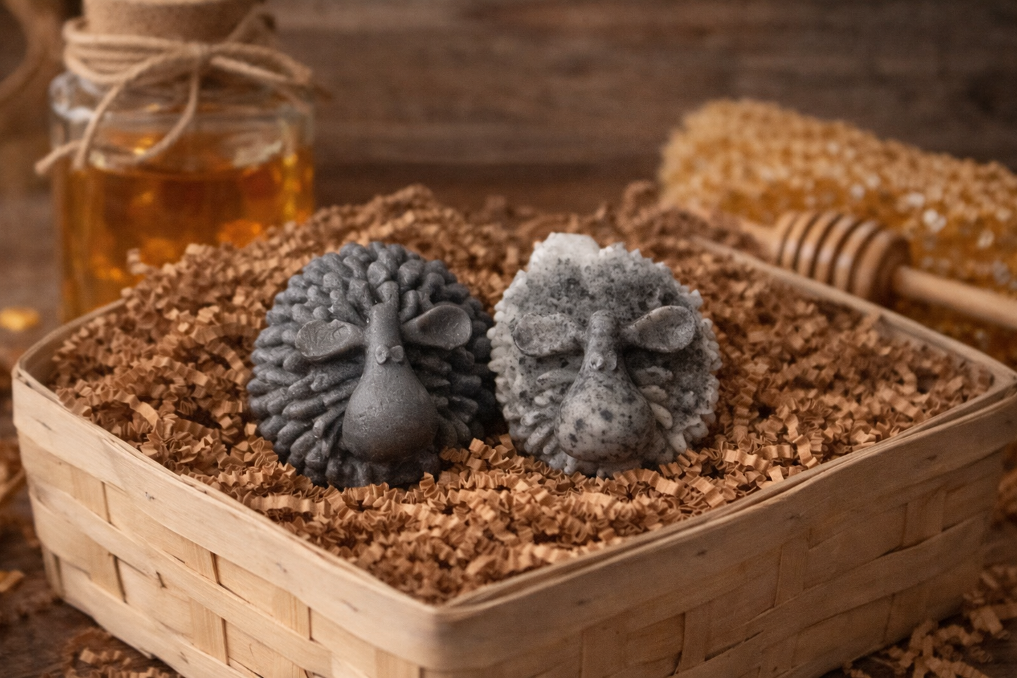 Sheep Soap Set – Charcoal & Leather-Scented Handmade Bars (2-Pack Novelty Gift)