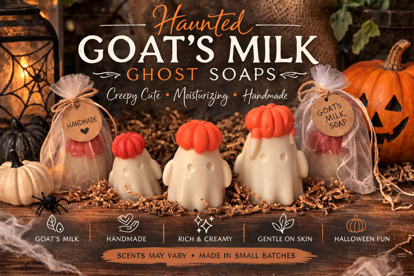 Ghost Goat Milk Soaps – Vanilla Handmade Halloween Bars (Seasonal Novelty Gift)