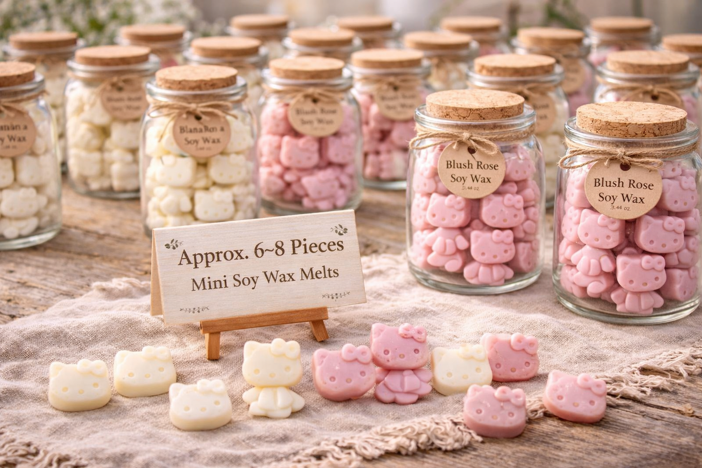 Kiwi Cat Soy Wax Melts – Mini Wax Melt Jar, Banana or Blush Rose Scent (6–8 Pieces)
