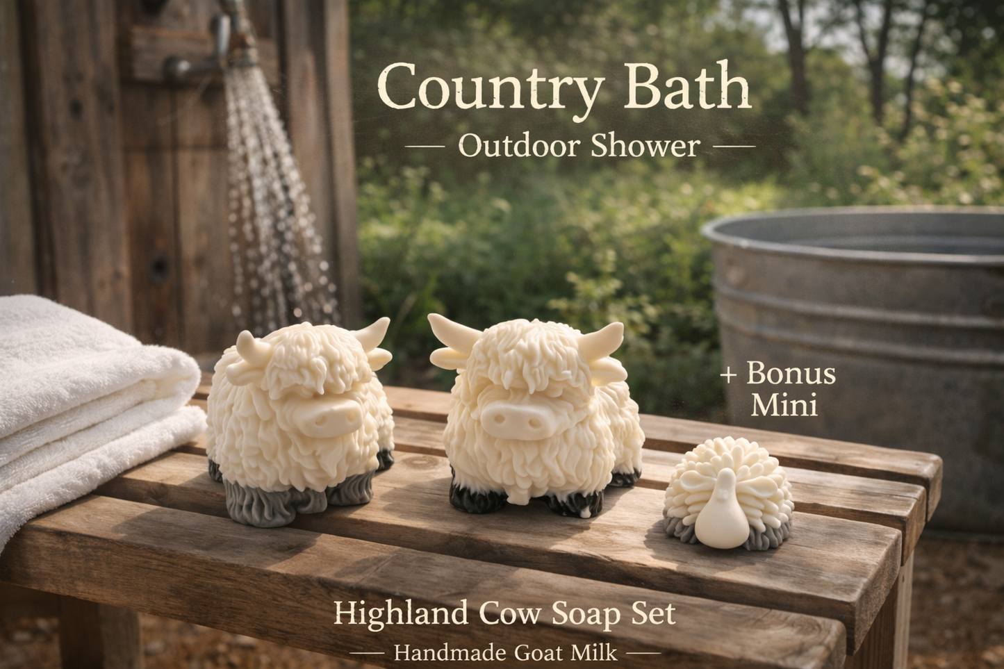 Highland Cow Soap Set – Handmade Goat Milk Bars (2 Cows + Bonus Sheep, Farmhouse Gift)