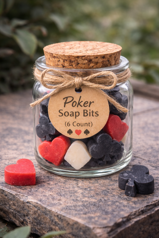 Poker Soap Bits (6 Count) – Charcoal Mini Soaps in Cork Jar | Handmade Gift