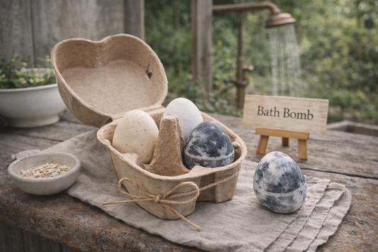 Handmade Bath Bomb Eggs | 3 Count Heart Carton | Natural & Charcoal Bath Bomb Gift Set | Hearthropic