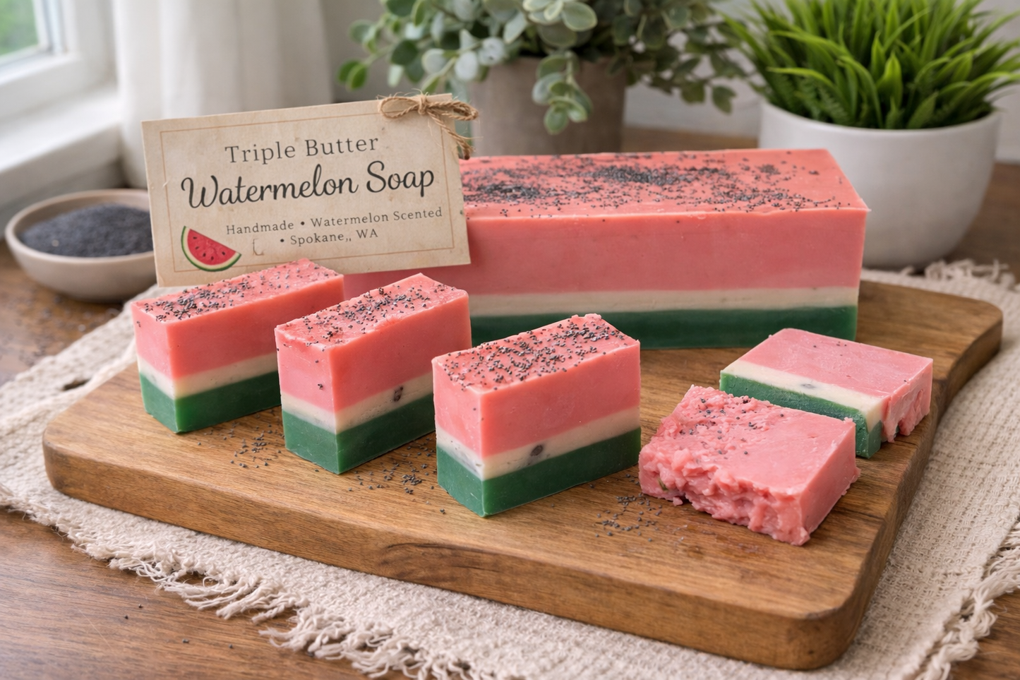 Watermelon Soap Slices – Handmade Layered Triple Butter Bars (Summer Scent)