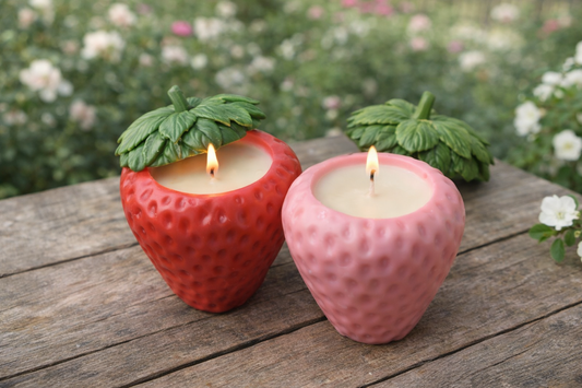 Strawberry Soy Candle – Handmade Vanilla-Scented Candle with Removable Leaf Lid
