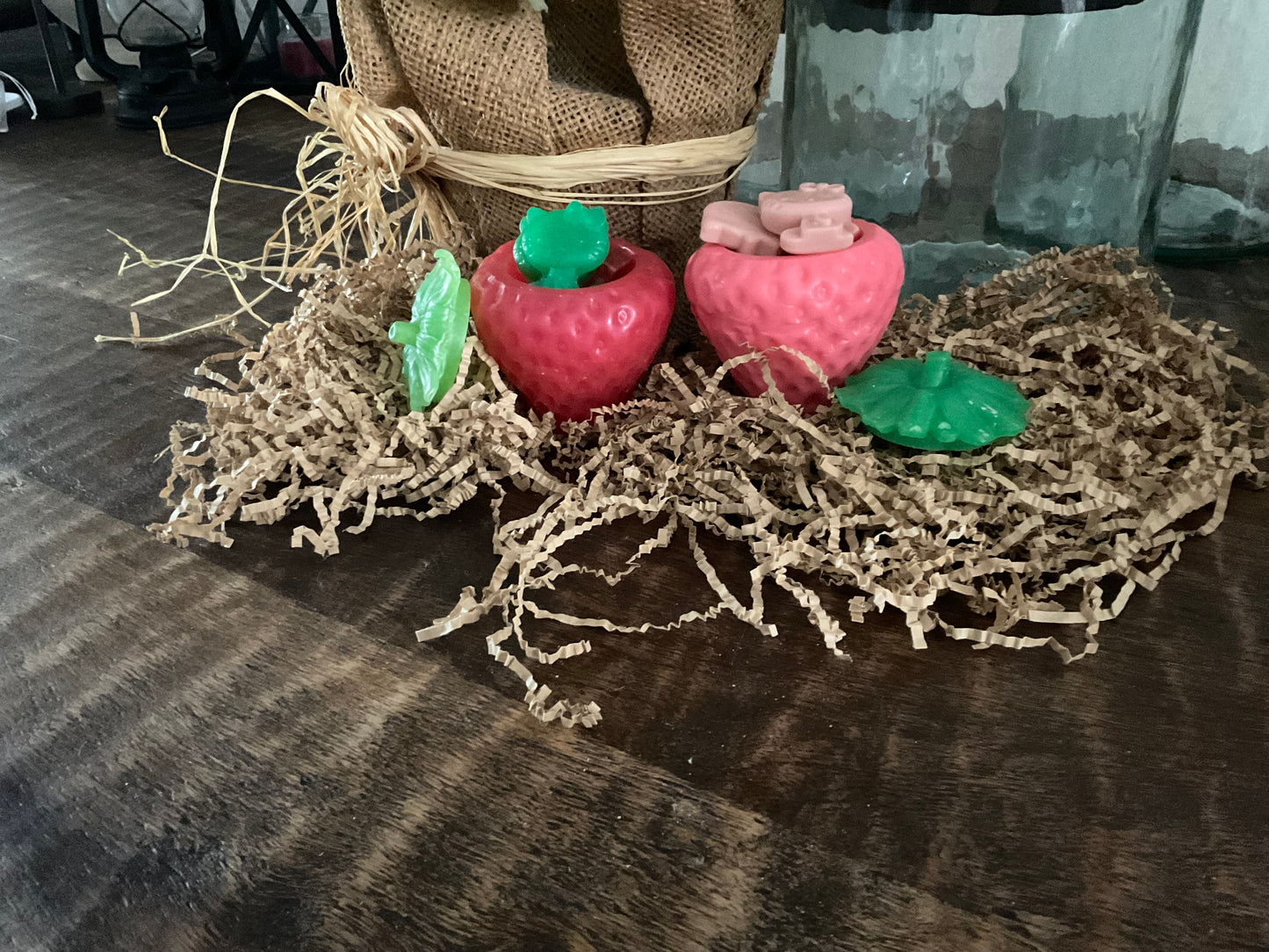 Strawberry Goat Milk Soap Container with Mini Cat Soaps – Handmade Filled Gift Soap