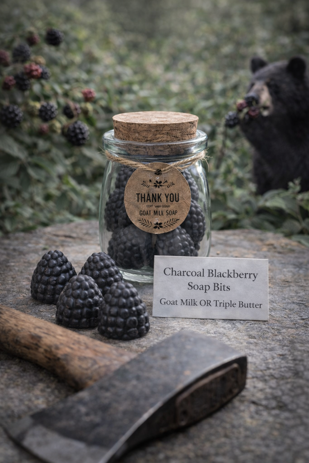 Charcoal Blackberry Soap Bits – Mini Soaps in a Jar (6-Count, No Nonsense Just Clean)