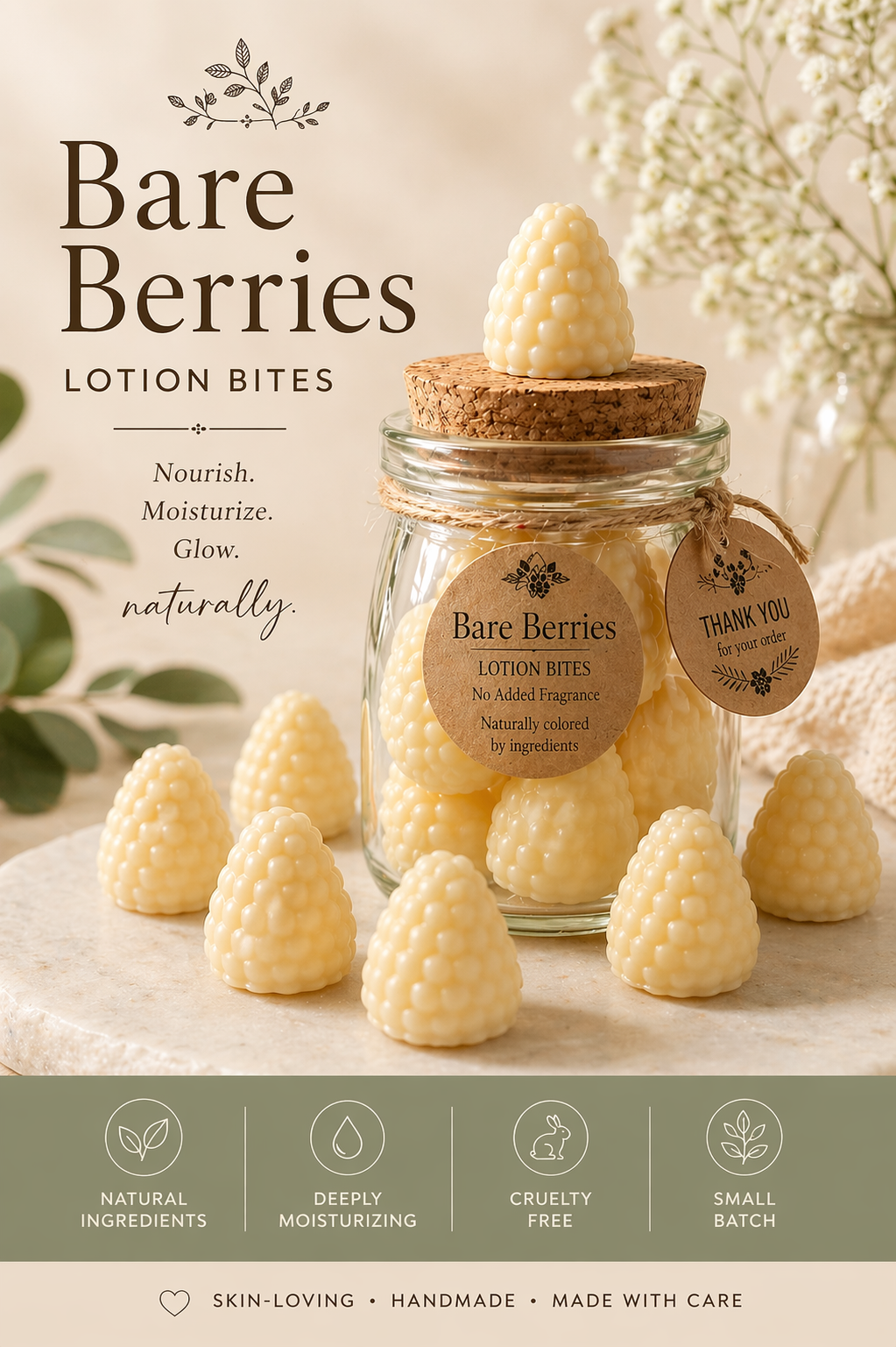 Bare Berries – Lotion Bites (No Added Fragrance, Small Batch Skincare)