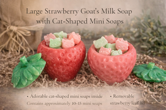 Strawberry Goat Milk Soap Container with Mini Cat Soaps – Handmade Filled Gift Soap