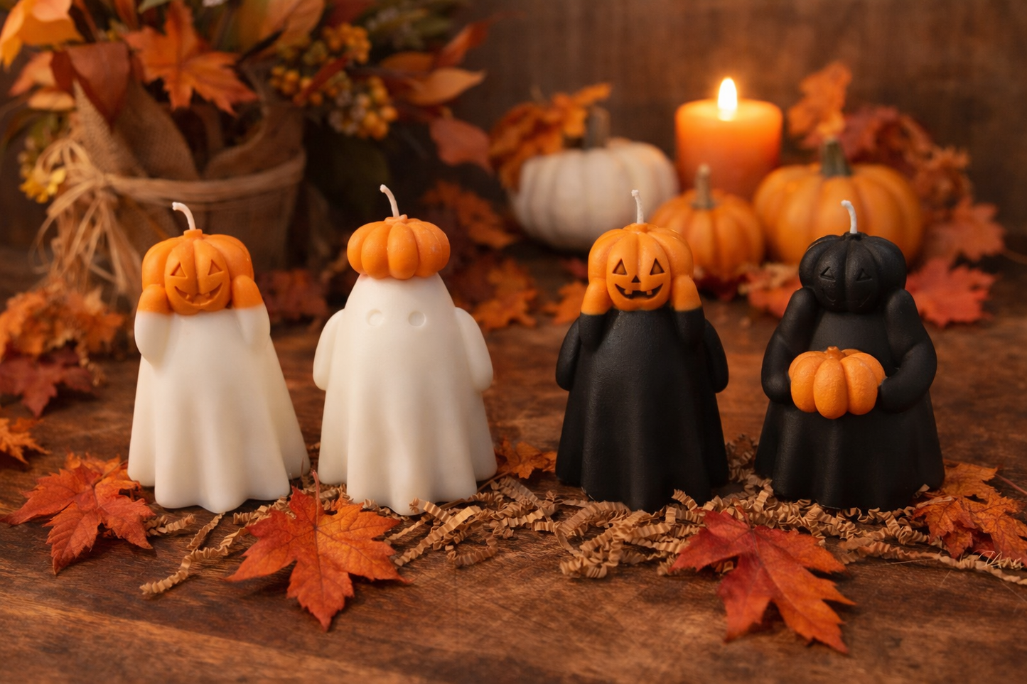 Halloween Ghost Soy Candle Set – Pumpkin Spice Ghost Trio (Set of 3, White or Black)