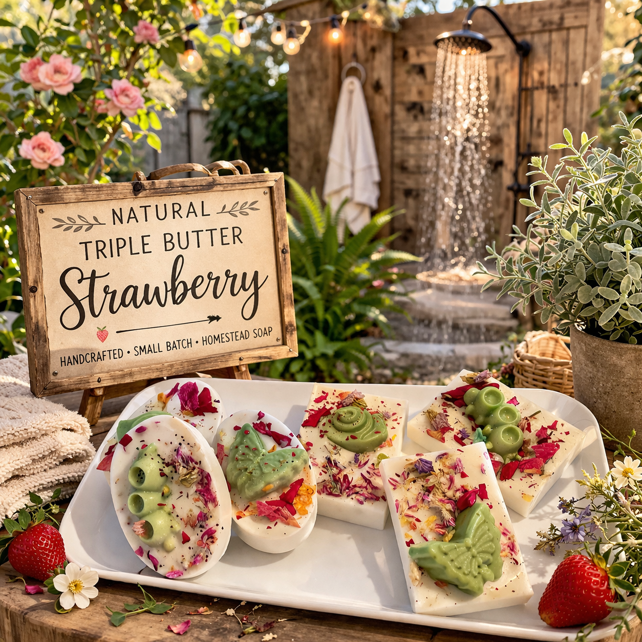 Strawberry Wildflower Soap Bar – Handmade Natural Triple Butter Soap