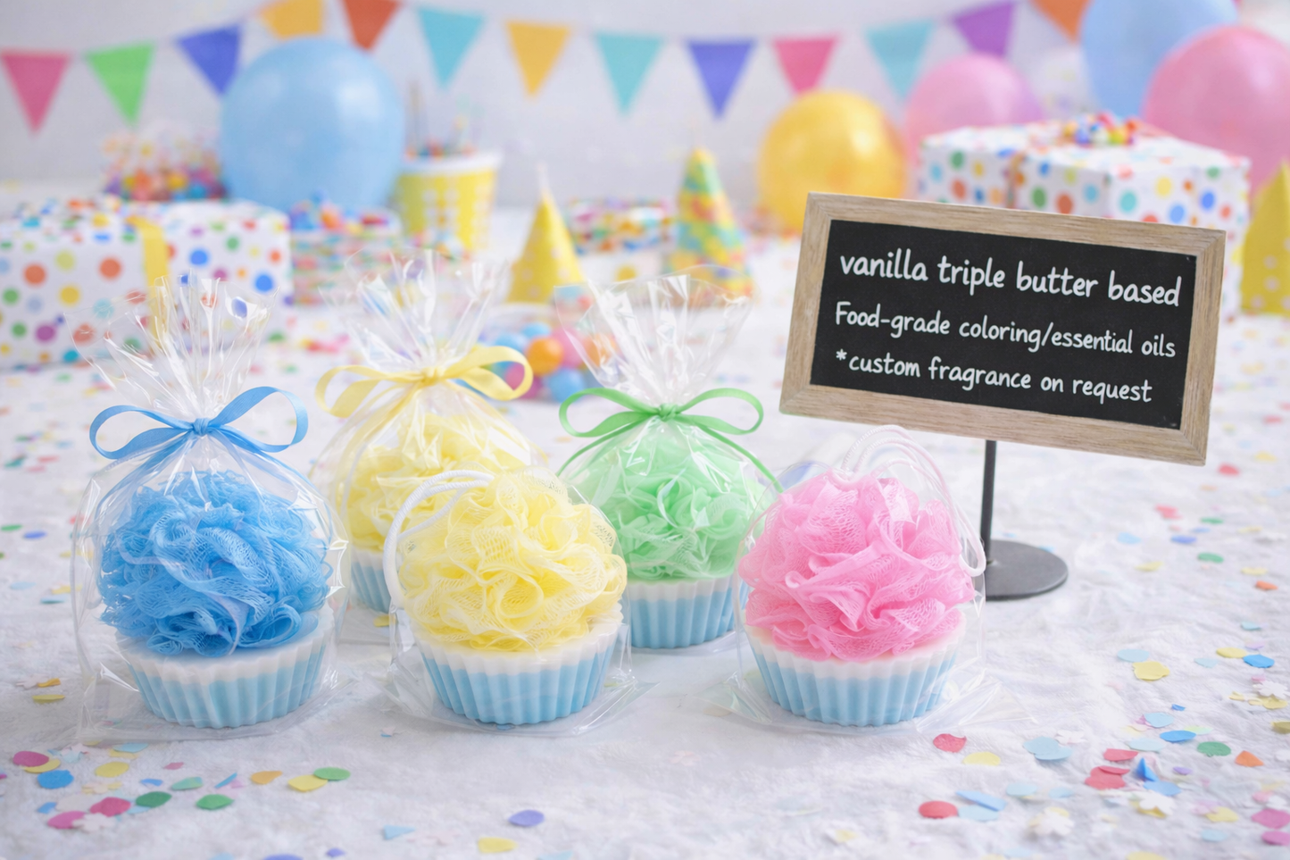 Vanilla Cupcake Loofah Soap – Exfoliating Triple Butter Bar (Handmade Party Favor)