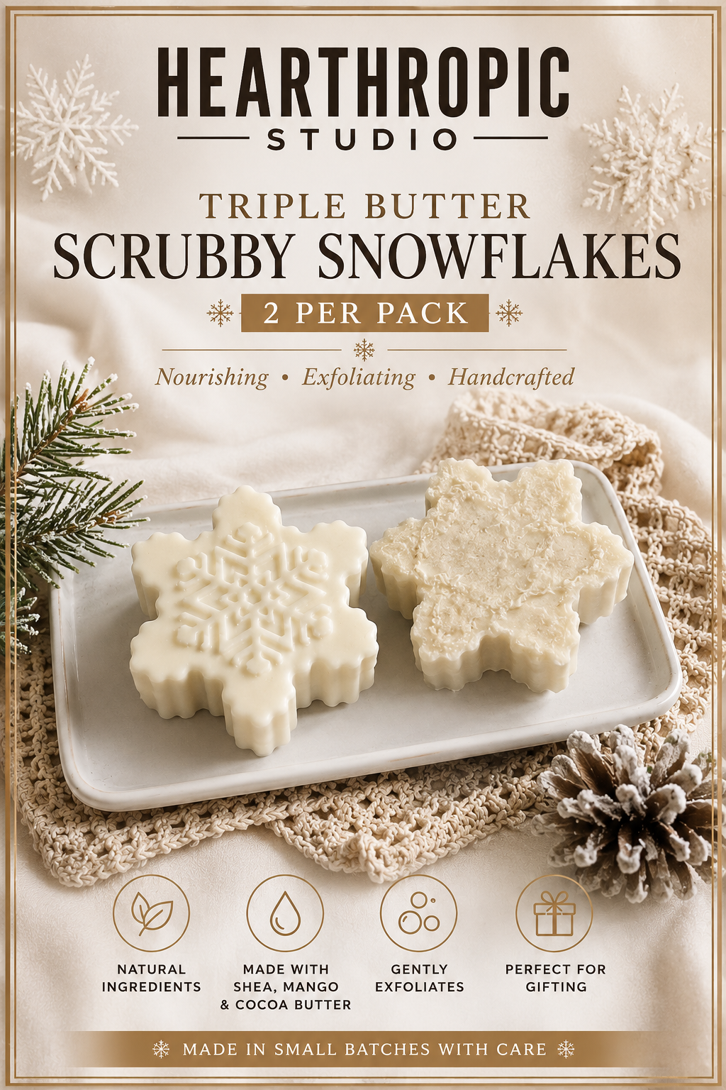 Winter Snowflake Soap Set – Handmade Triple Butter Bars (Seasonal Gift)