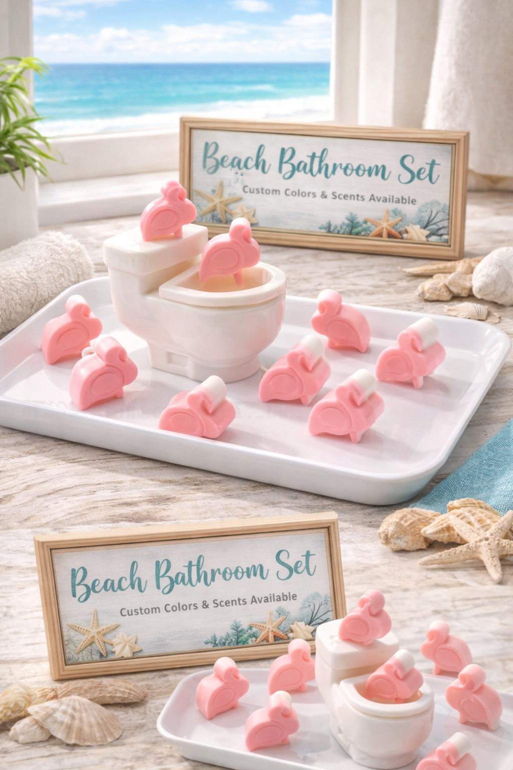 Flamingo Soap Set – Goat Milk Guest Bathroom Soap (Coastal Beach Novelty Gift)